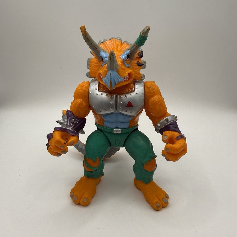 Vintage 1990 TMNT Triceraton Action Figure Orang Dino w Tail